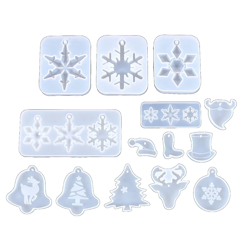 

14Pcs Christmas Silicone Epoxy Resin Pendant Mould Christmas Tree Snowflake Molds Pendant Necklace Jewelry Making Tools X4YA