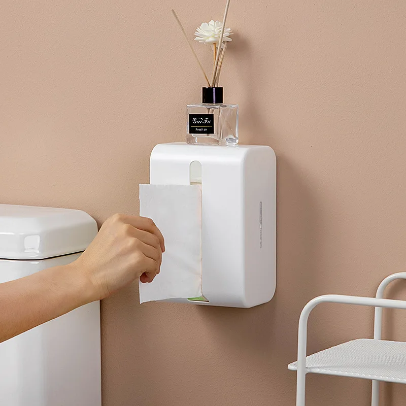 

Wall Mounted Tissue Box Holder Dispenser Toilet Paper Holder Plastic Napkin Holder Kitchen Cabinet Storage Rack Punch Free