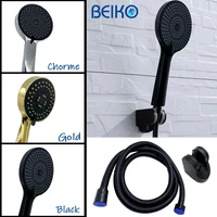 free shipping matte black chorme gold 3 function hand held shower head wall mounted shower set with hose and shower holder