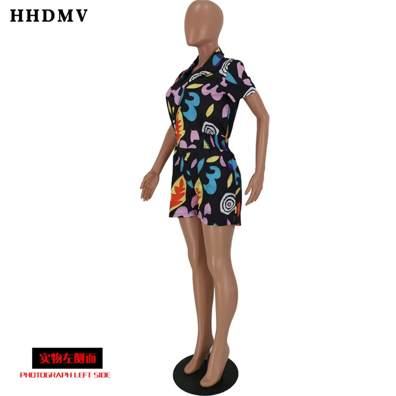HHDMV YH5086 повседневные уличные хип хоп стильные комбинезоны с короткими рукавами и лацканами печатные свободные две пуговицы черные комбинезоны, короткие брюки