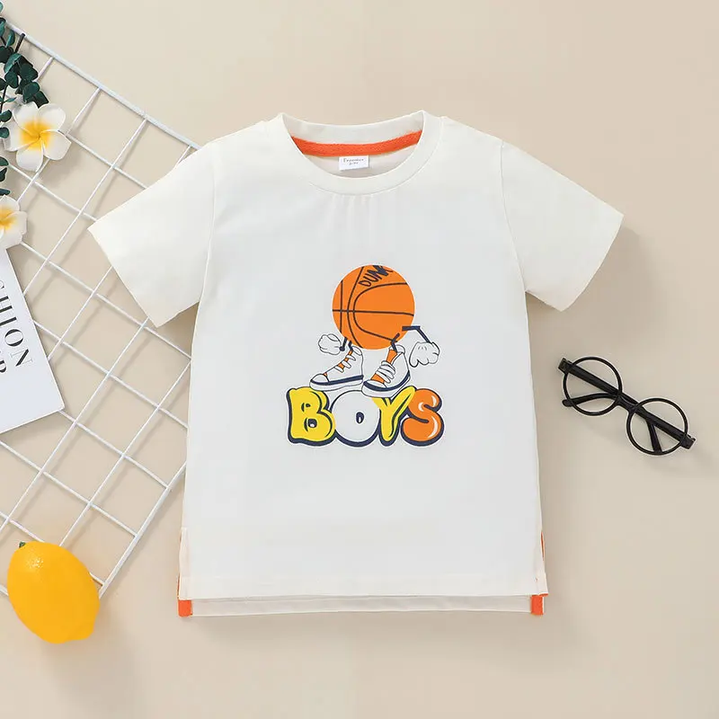 

2021 Summer Children Casual Cotton Short Sleeve O Neck Print Cartoon Basket Ball Fashion Baby Girl Or Boys T-shirt 1-8T