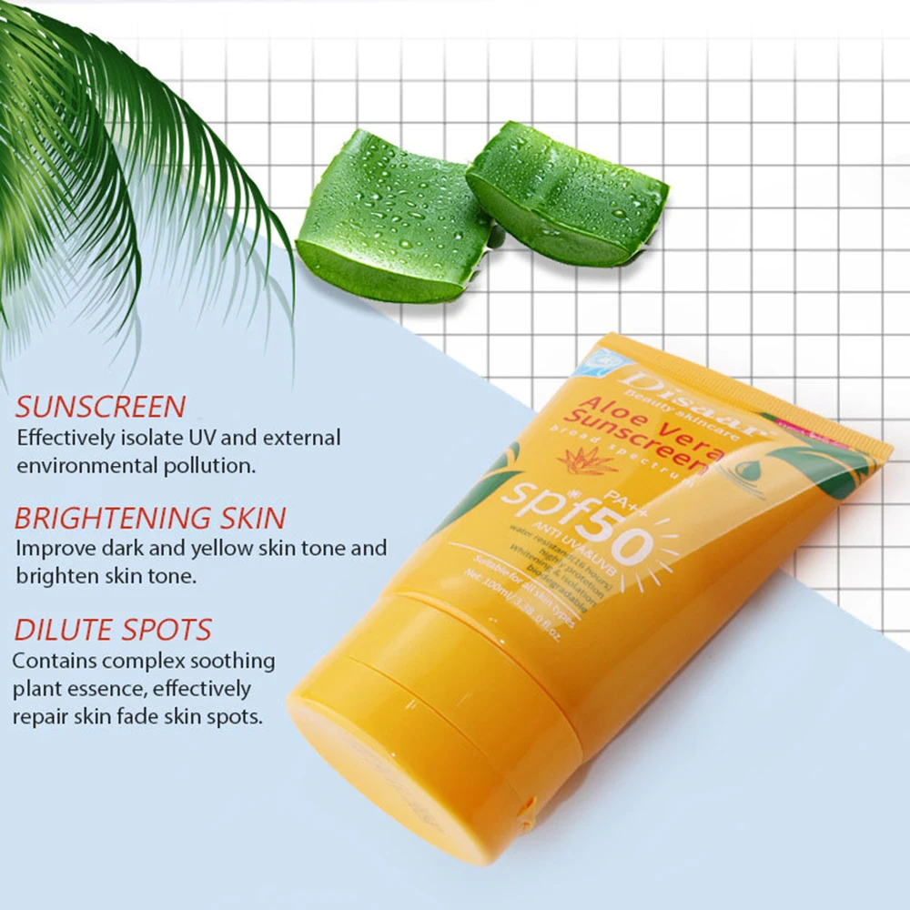 100ml SPF 50+ Aloe Sunscreen Facial Body Whitening Sunblock Oil Control Moisturizing Sweat Proof Skin Cream | Красота и здоровье