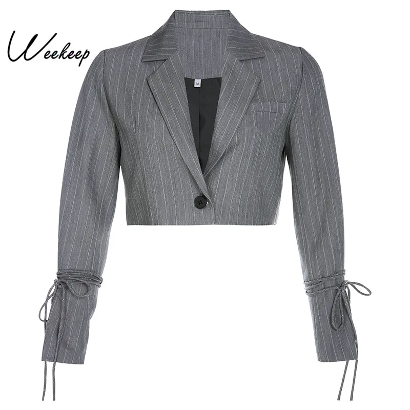 Укороченный пиджак в полоску Weekeep Feminino High Street блейзер с длинными рукавами