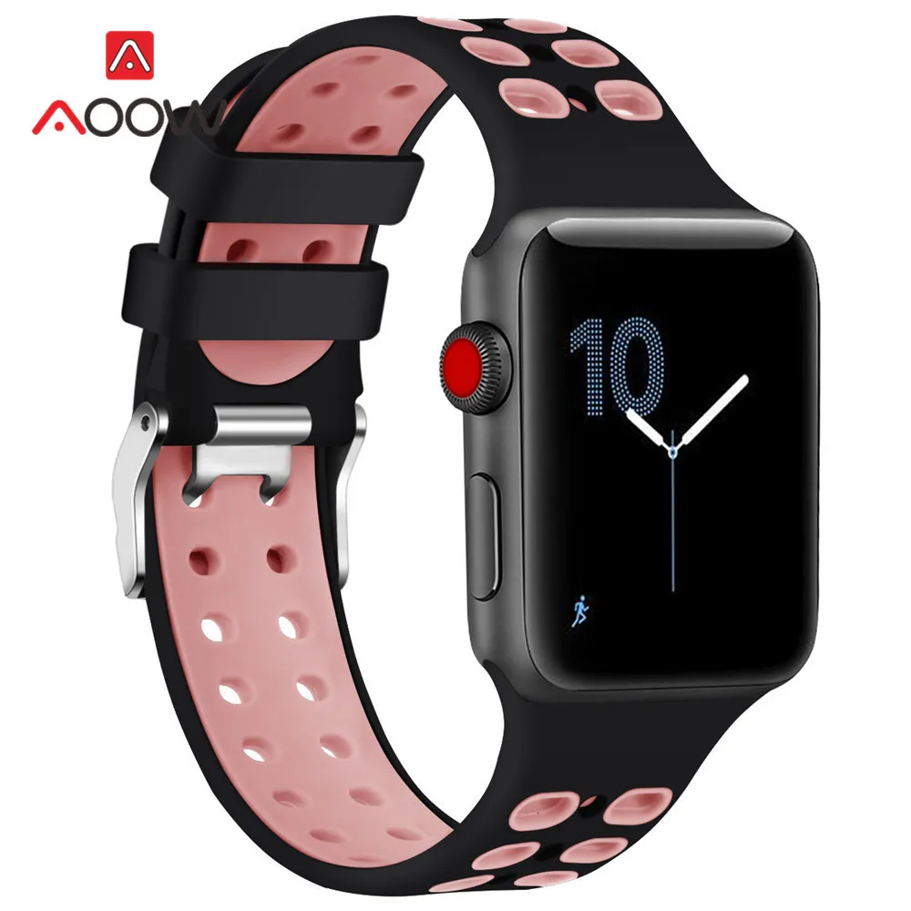 Силиконовый спортивный ремешок для часов Apple Watch 4 40 мм 44 мм 38 мм 42 мм с пряжкой дышащий браслет с отверстиями ремешок для iwatch 1 2 3