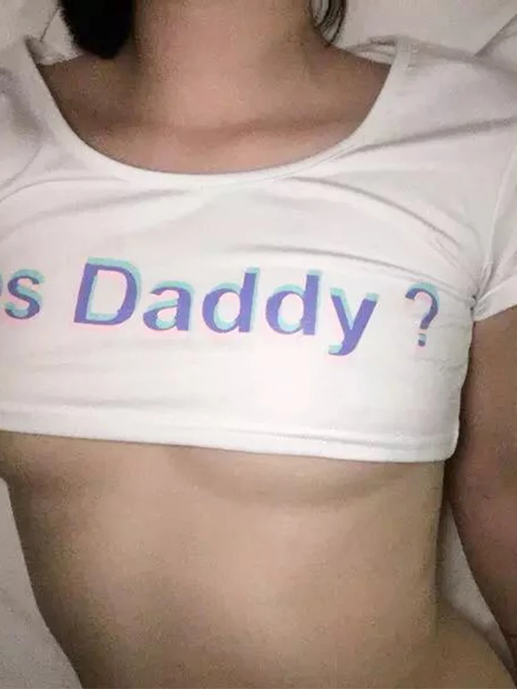 Женская футболка с короткими рукавами Yes Daddy летний укороченный топ принтом букв 1