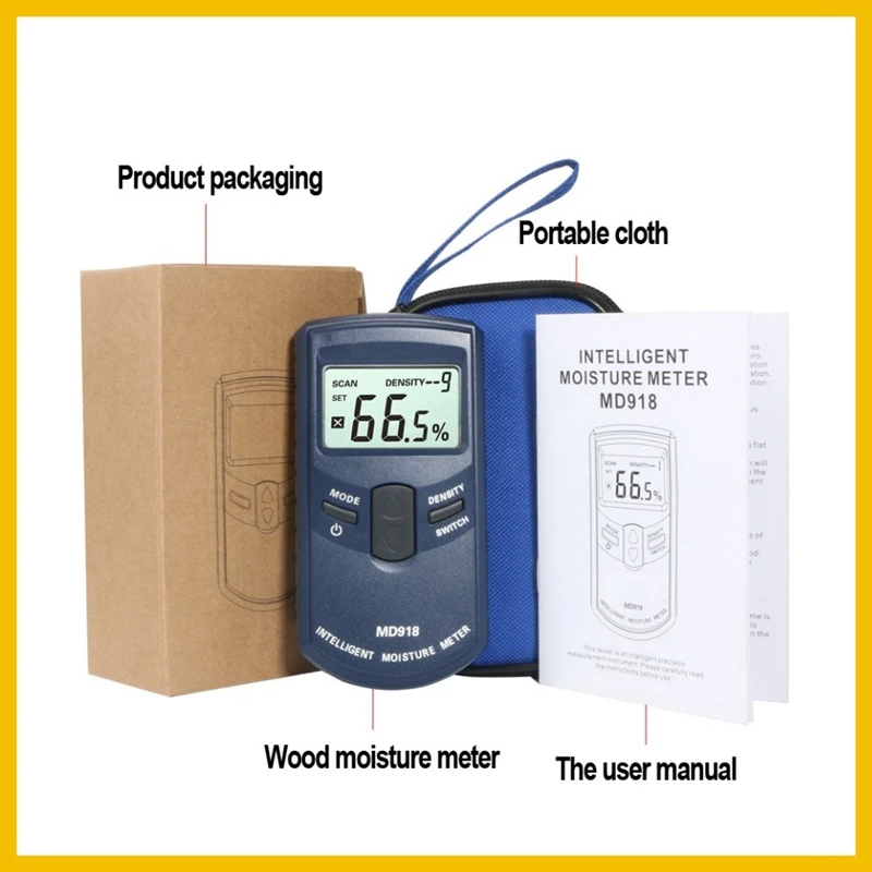 

HOT-Md918 Inductive Wood Timber Moisture Meter Hygrometer Digital Electrical Tester Measuring Tool 4~80% Density Electromanetic