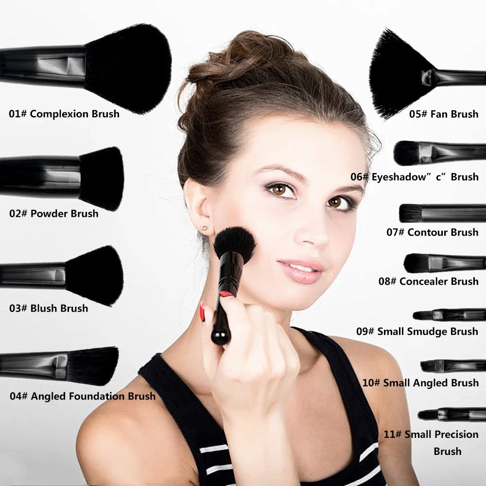 

Black Vegan Makeup Brushes Set Cosmetic Tools 11PCS For Beauty Care Foundation Eyeshadow Contour Bronzer Powder Brushes Make Up