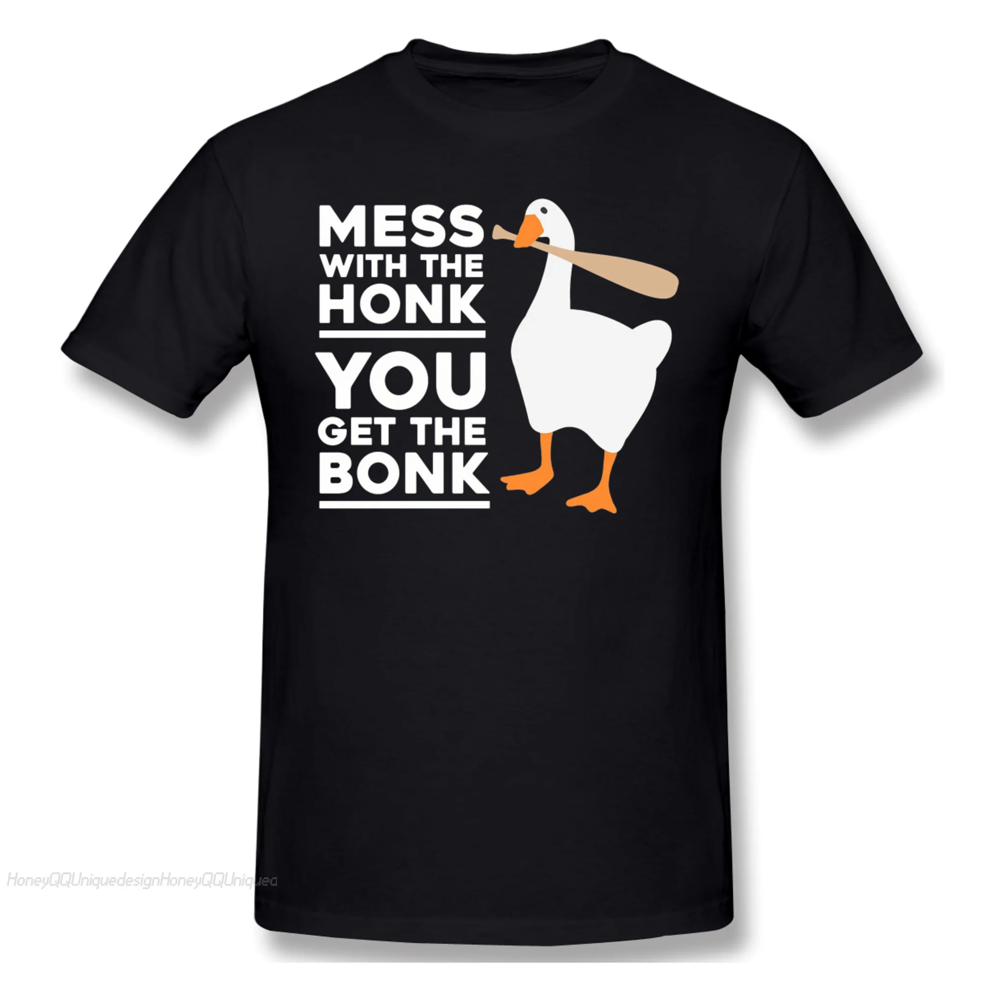 

Untitled Goose Games Funny Adventure Arrival Tshirt Mess With The Honk, You Get The Bonk Unique Crewneck Cotton for Men Shirts