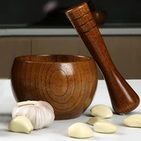 pounded garlic jar mortar old fashion wooden grinder round smooth hand polished pestle set for grind herbs spices grains pepper