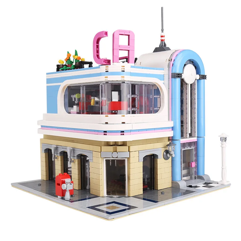 

City Street View MOC Diner Antique Collection Modular SkyCastle Model Building Blocks Bricks Shopping Mall Corner Post Office