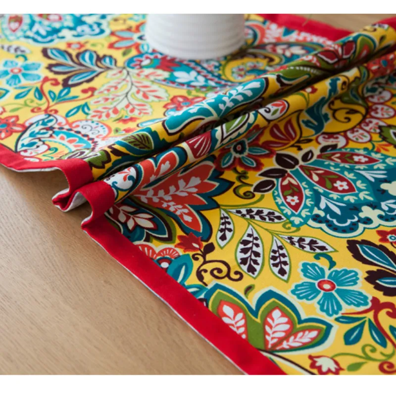 

Chinese National Flora Print Flower Table Runner Cotton Tablecloth Holiday Party Desk Decoration Ground Fabric