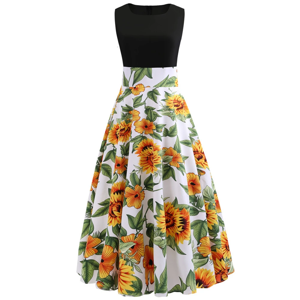 2019 Летнее Длинное Платье Для женщин Цветочный принт в стиле бохо платье