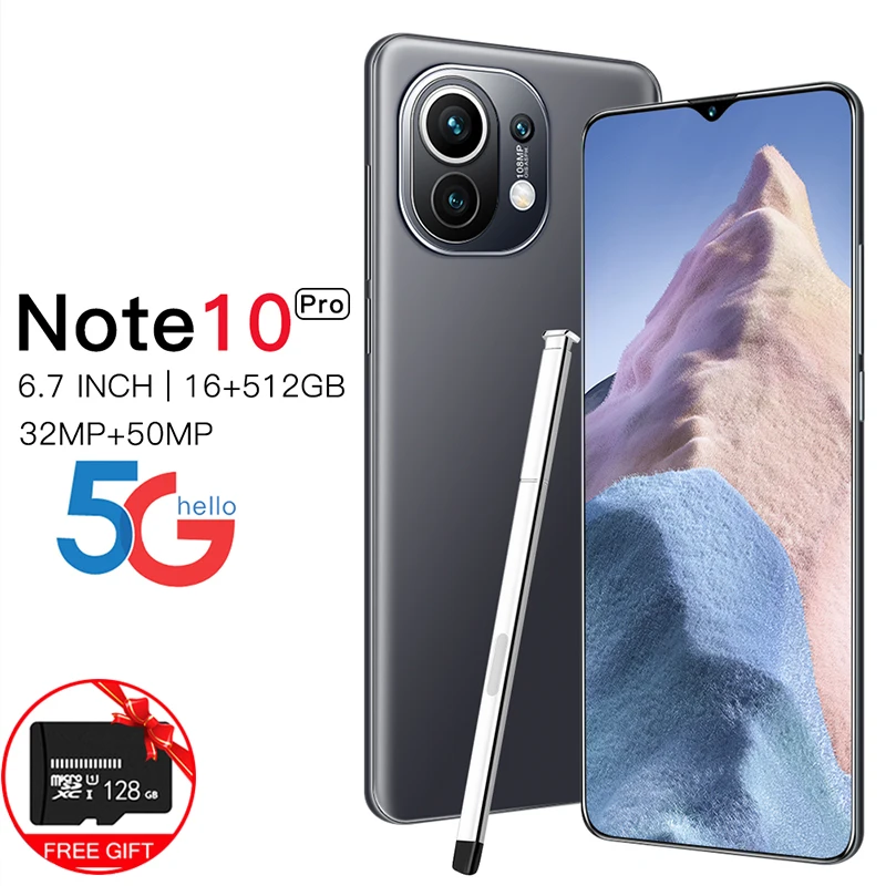 

Note10 Pro 6.7" Smart Phones 16G+512G 6800mAh Battery Full Screen Global Version Android Phone 2021 Galaxy Google Play 5G Phone