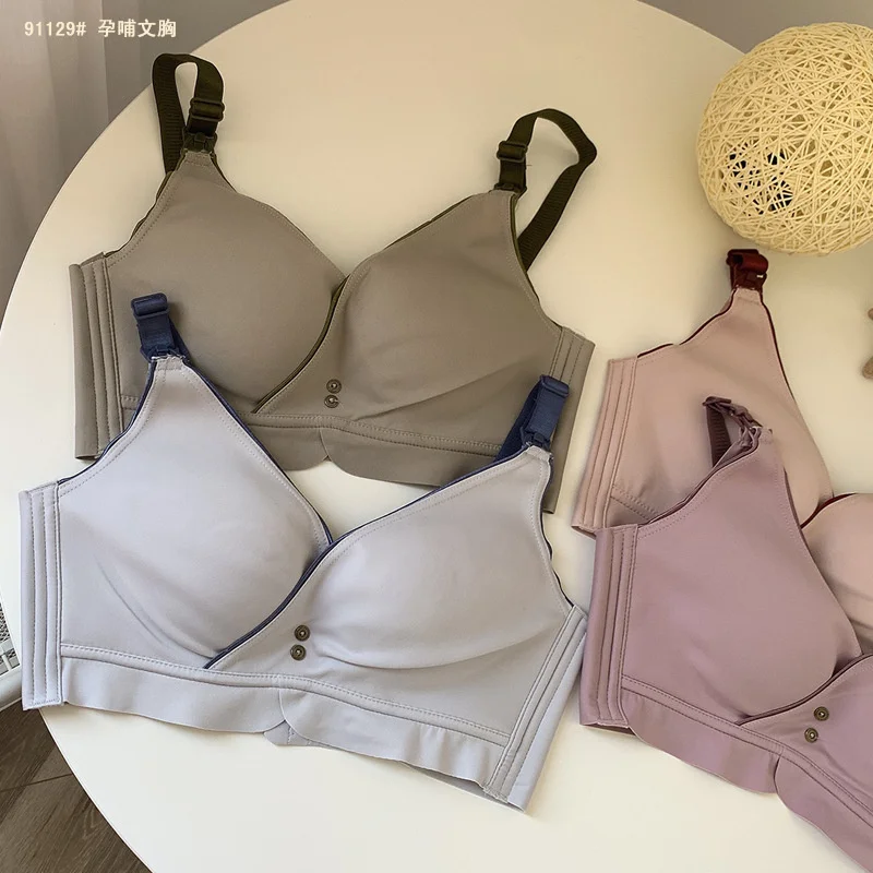 

Women Sexy Front Open Button Bra Wirefree Solid Color Underwear Push Up Thin Lingerie Breastfeeding Mother Free Sleep Bralette