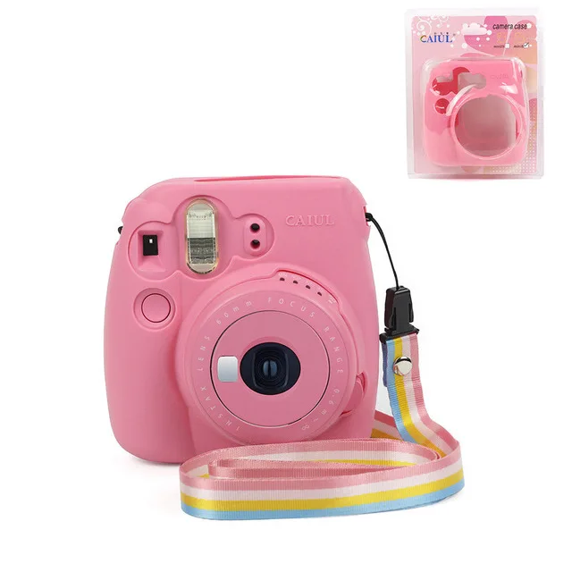 Silicone pink Fujifilm Instax Mini camera Bag ColorfuI мгновенный аксессуар для камеры из искусственной кожи чехол с плечевым ремнем для Instax Mini 9 Min8 8 - Цвет: Silicone pink