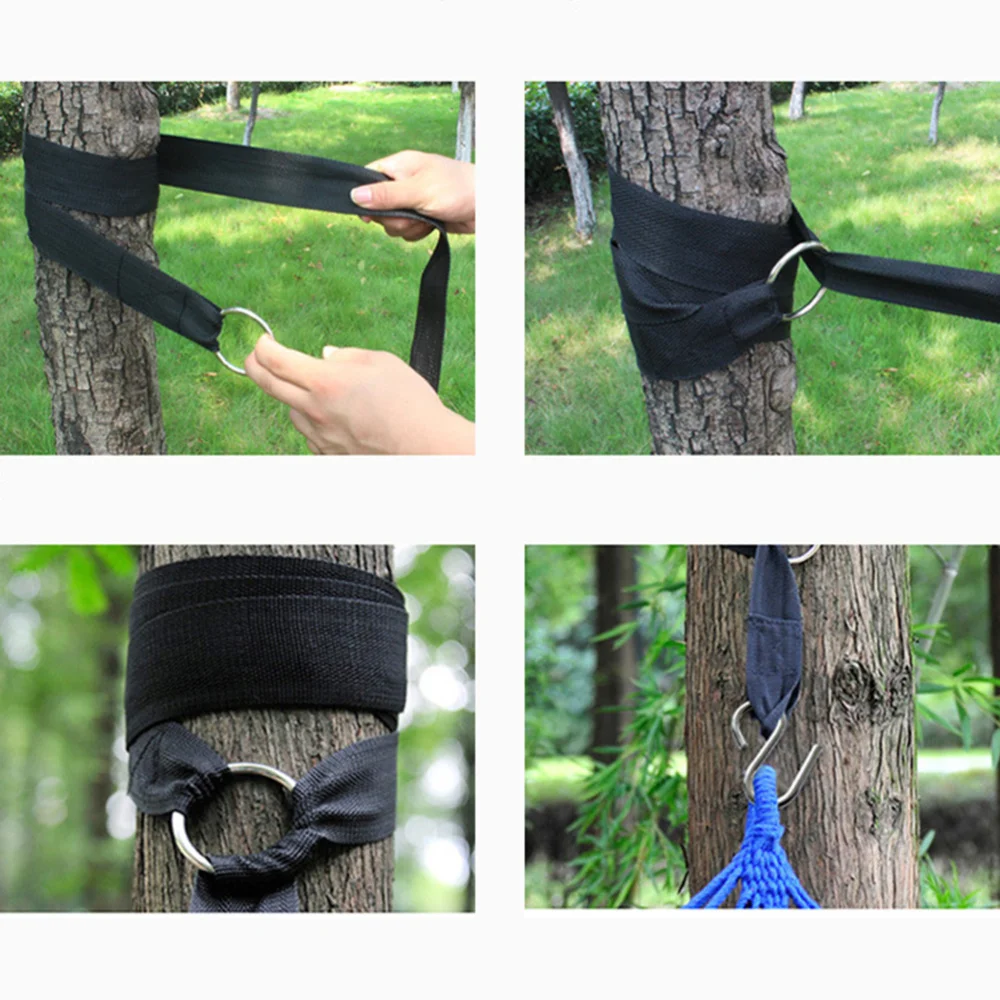 

4 Pcs in 1 Set Hammock Tree Wrap Straps Nylon Circle Ring Band with Hooks Outdoor Hammock Tree Hanging Straps Accessories(Blac