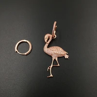 new fashion pink flamingo rhinestone earrings asymmetric zircon earrings micro set rose gold bird jewelry for music party