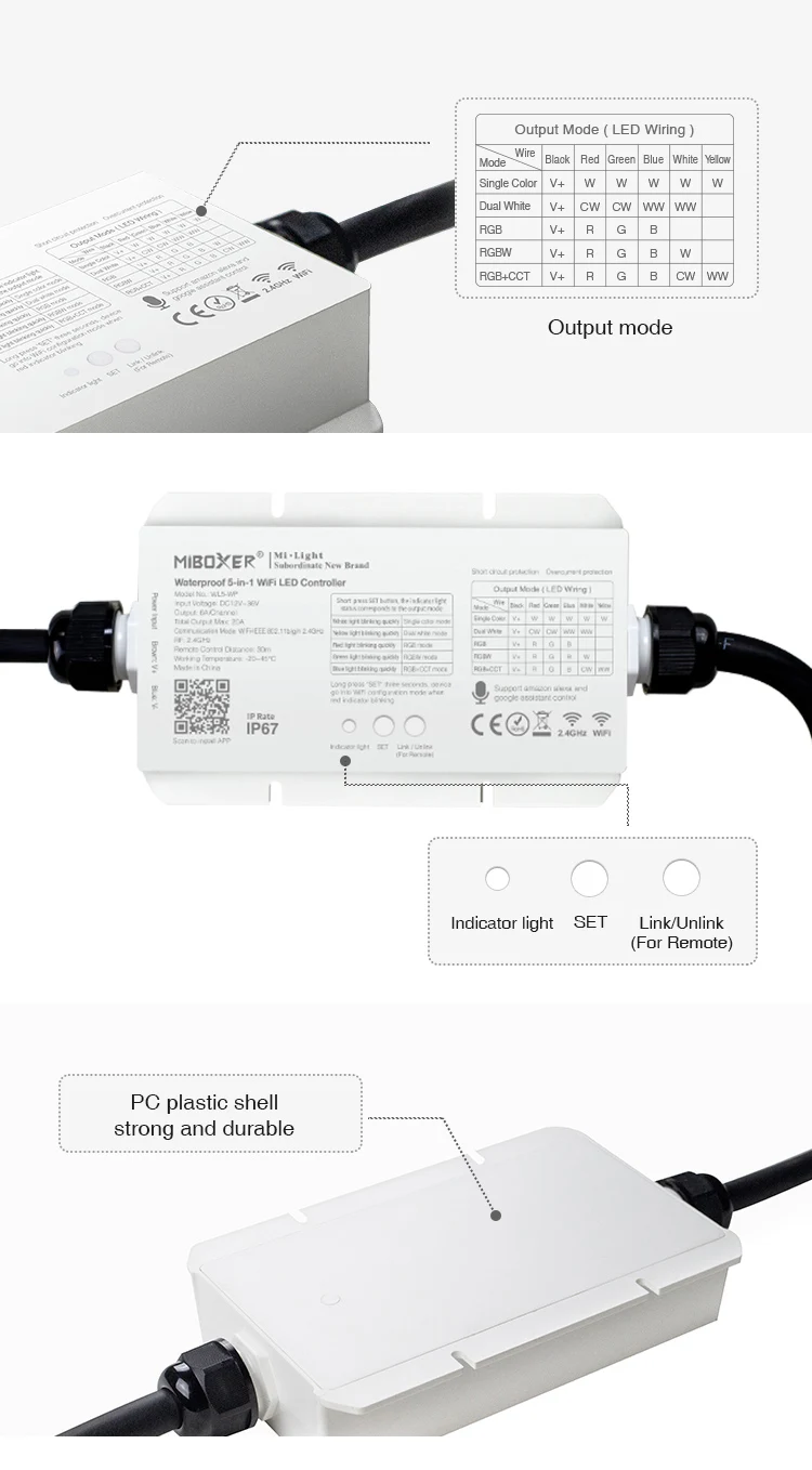 MiBoxer WL5-WP Водонепроницаемый 5-в-1 Wi-Fi светодиодный контроллер DC12-36V Выход 6A/канал