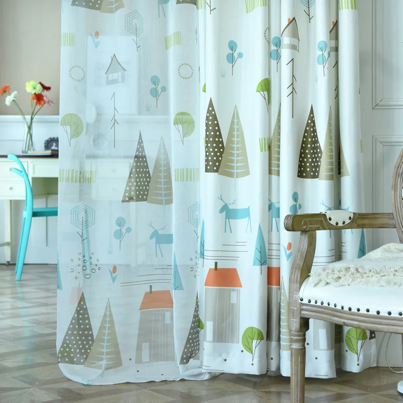 Шторы с цифровым принтом растений деревьев животных леса полузатененные жалюзи