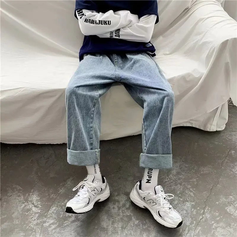 

Men Korean Fashions Blue Jeans Nice Harem Pants Mens Japanese Streetwear Denim Baggy Wide Leg Loose Pants