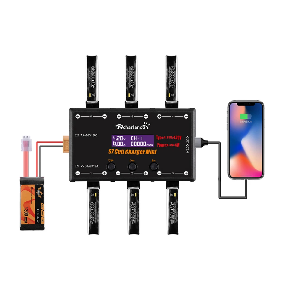 6 каналов 1S LiPo/LiHV зарядное устройство 4 35 Вт/MCX Mcpx MOLEX порт QC 3 0 тип c XT60 2 4S LiPo DC вход
