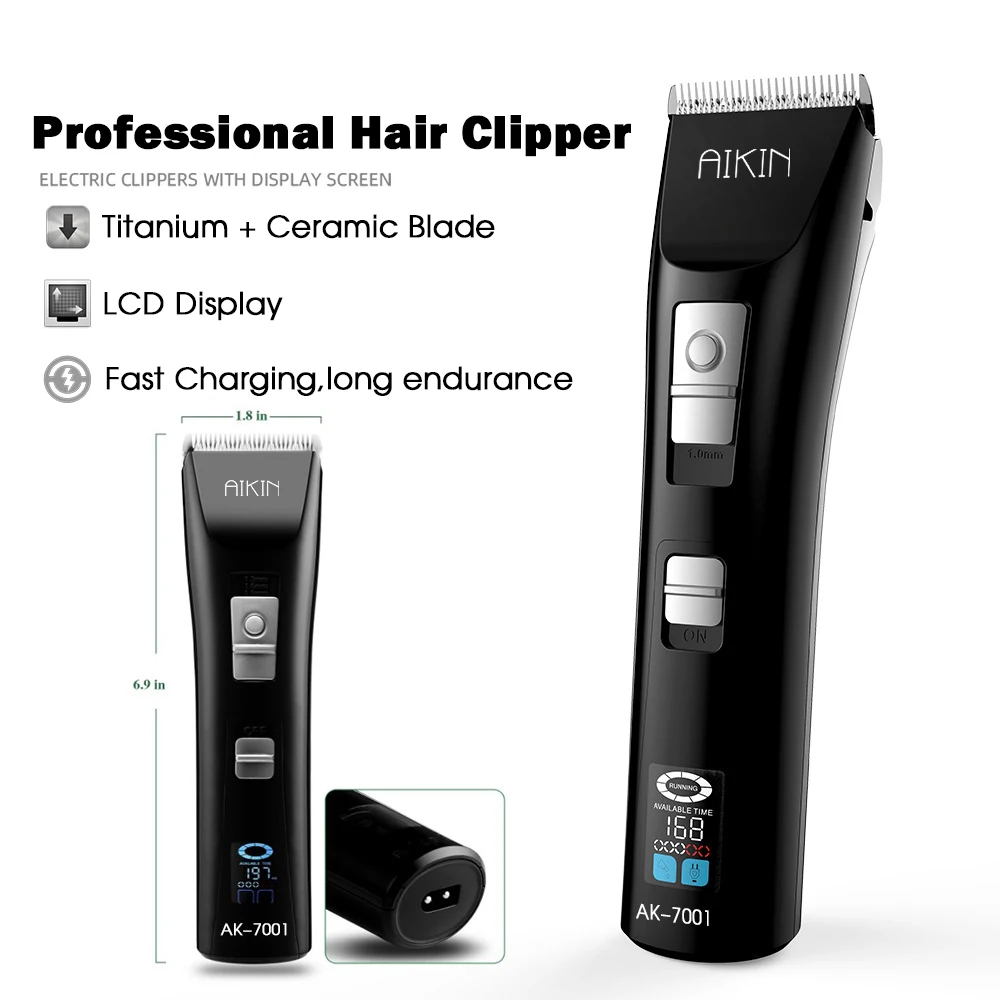 

AIKIN Professional Hair Clipper Black LCD Display Ceramic Blade Hair Cutting Machine Type-C Rechargeable Hair Trimmer For Men