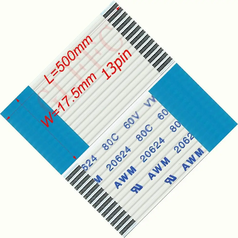 13pin 1 25 шаг 100 мм-530 мм B-Тип Гибкий плоский кабель FFC awm 20624 ROHS для TTL LCD DVD Компьютера |