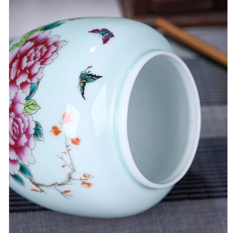 Керамическая банка для чая Jingdezhen Подарочная герметичная емкость синяя Глянцевая