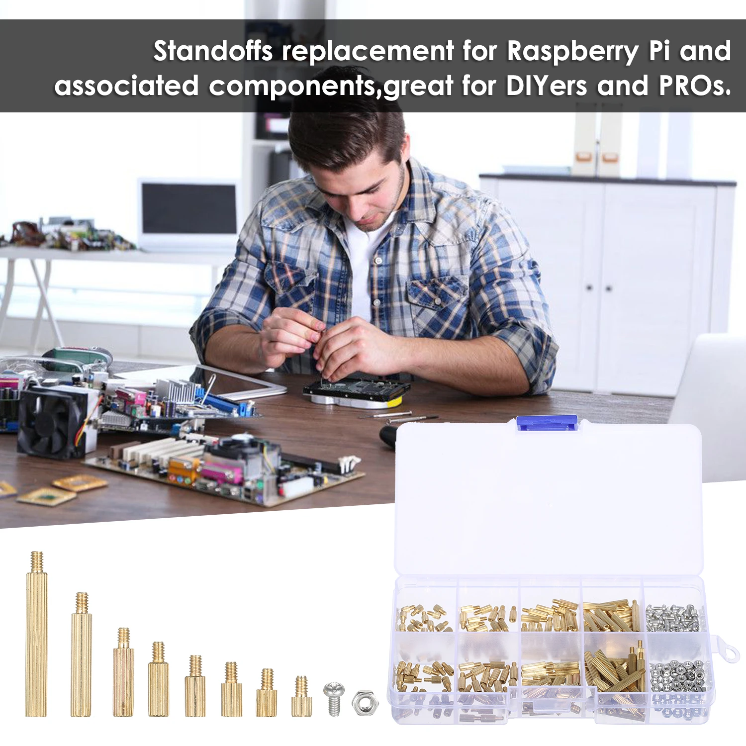 

260-Piece M2 Male and Female Hex Brass Spacers Assortment Kit Motherboard Standoffs with Screws and Nuts for PCB Computer Case