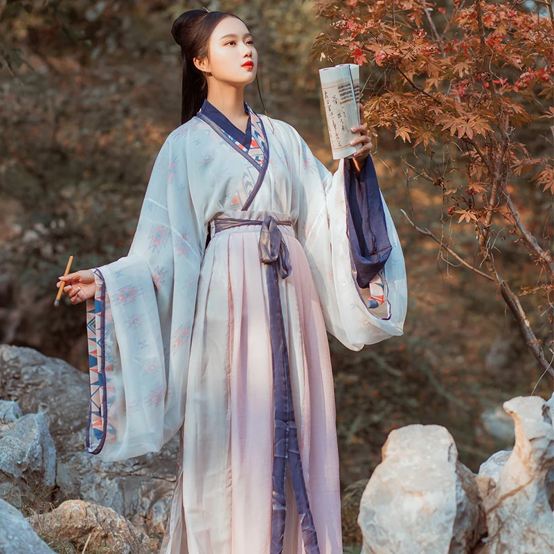 

Chinese Traditional Clothes Fairy Patchwork Top Skirt Set Women Girls Performance Rave stage Dance Costume Hanfu Dress DWY3934