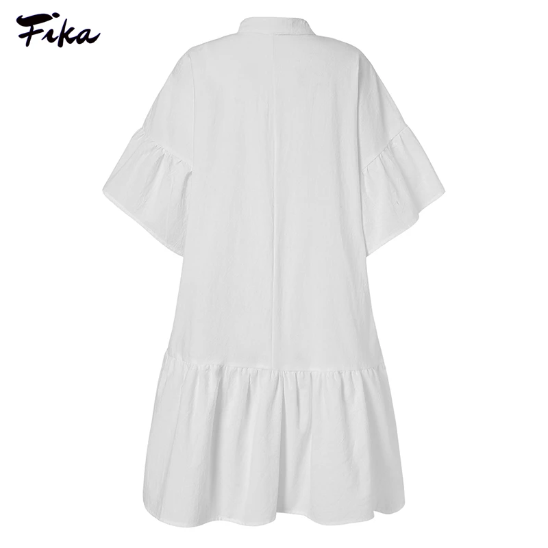 

Women Ruffles Mini Dress Half Sleeve Sexy O-neck Casual Loose Shirt Dress 2021 Spring Summer Solid Pleated Vestidos