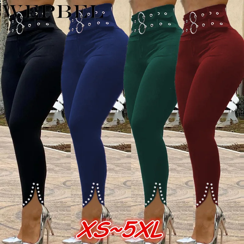 

Mandylandy Women High Waist Skinny Stretchy Pencil Pants with Belt Lady Sexy Slim Fit Leggings Female Hip Lift Long Trousers