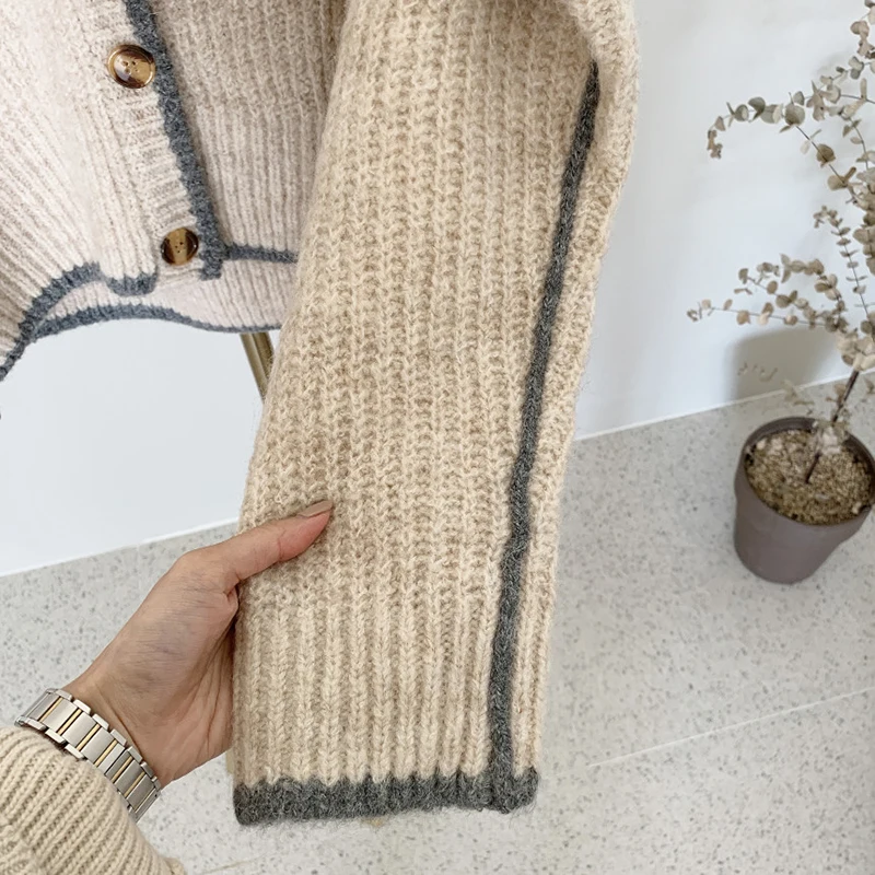 

Cardigans Women 2020 Autumn Winter New Patchwork Single Button Women's Sweaters Loose Casual Knitting V Neck Cardigan Sweater