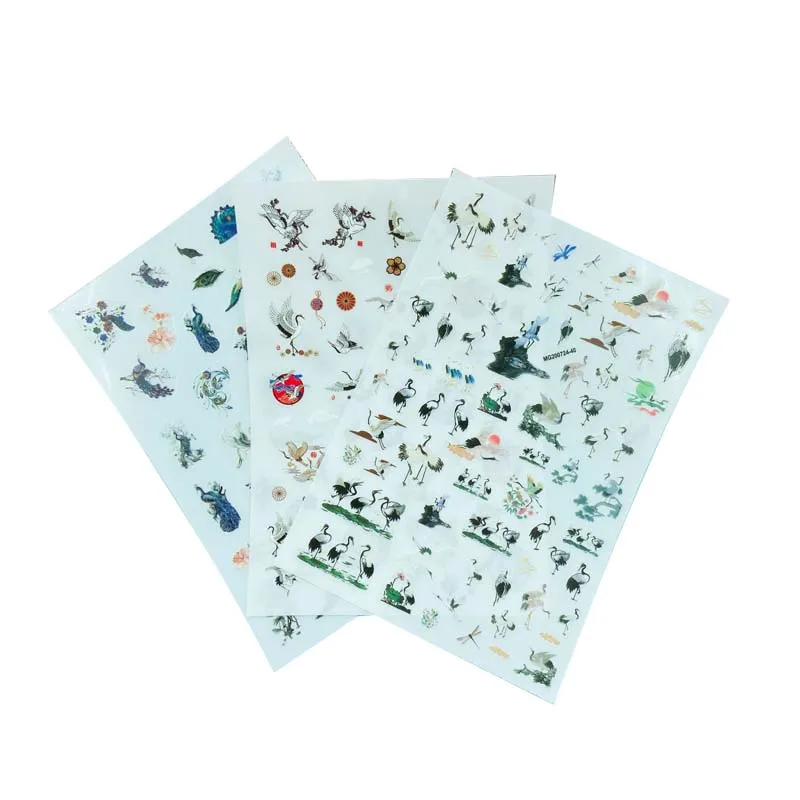 

DIY Japanese Style Fashion New Arrival Back Glue Nail Stickers National Style Peacock Crane Series Dry Nail Decals Nail Art Girl