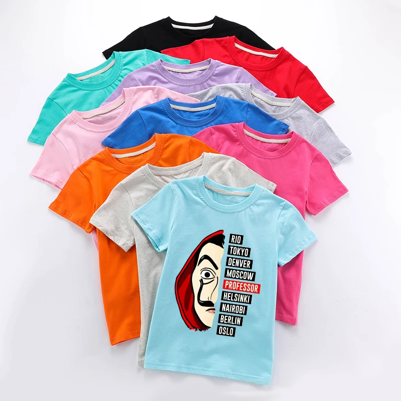 2020 Summer La Casa De Papel Tshirt Money Heist Tees TV Girl Short Sleeve T Shirt House of Paper Funny Children Clothes Clothing | Детская