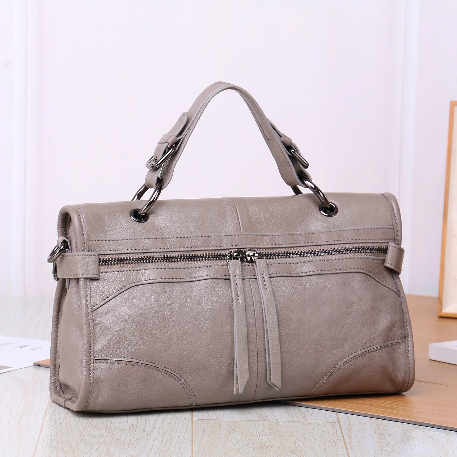 Women Genuine Leather Bag One Shoulder Diagonal Small Square Double Zip Tote | Багаж и сумки