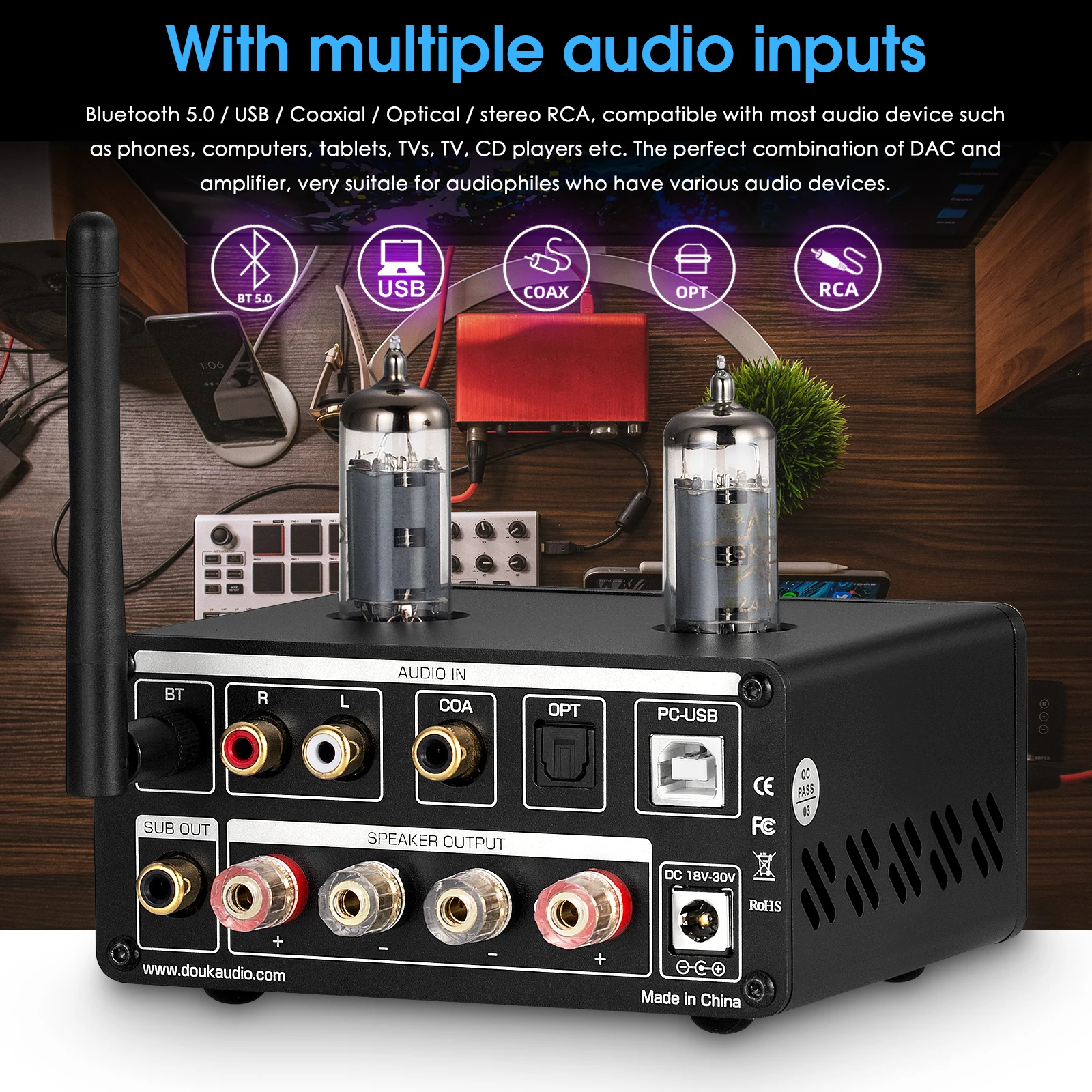 Вакуумный стереоприемник Douk Audio HiFi Bluetooth 5 0 USB DAC COAX/OPT Digital Amp VU Meter 100 Вт + |