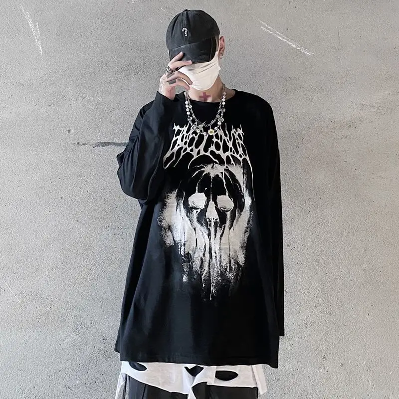 

Harajuku style dark European and American street hip hop loose long sleeve t-shirt men's autumn new T-shirt