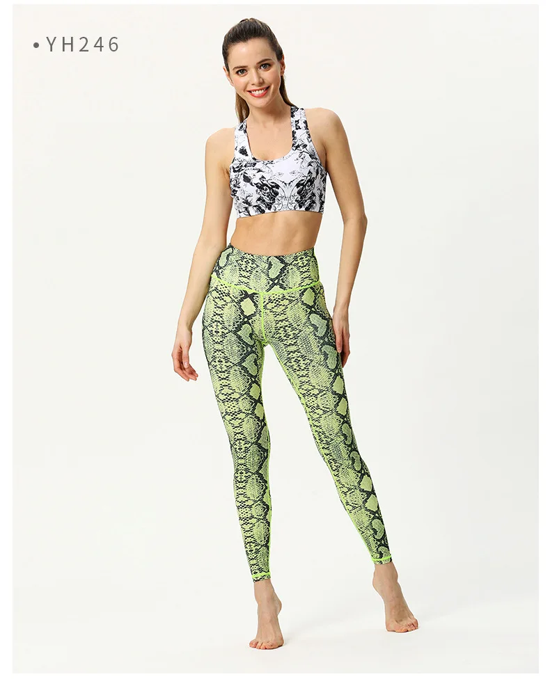 Women Fitness Yoga Pants Slim High Waist Sport Leggings Gym Elastic Snake Print Long Tights for Running Tummy Control