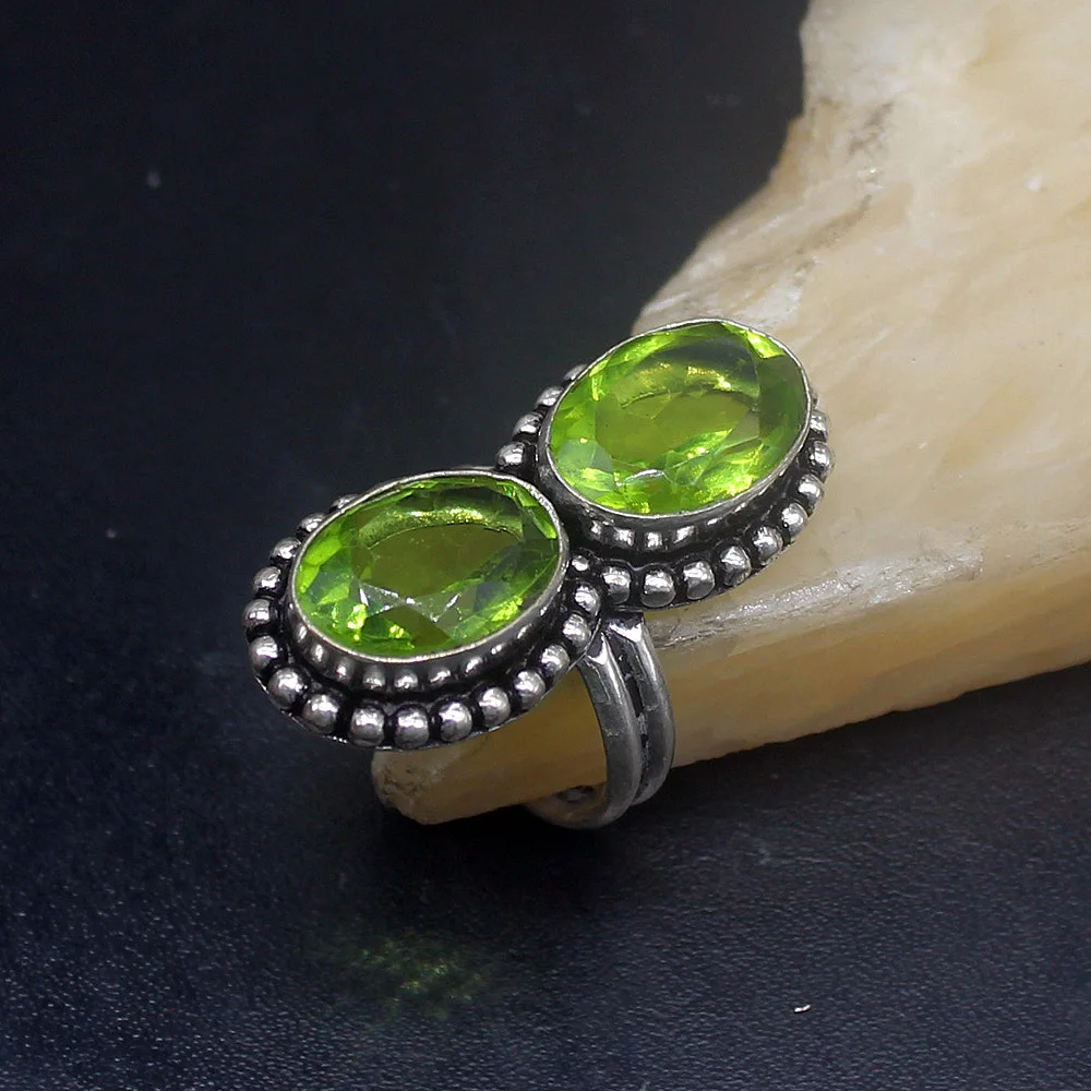 Hermosa ювелирные изделия двойной овальной формы GreenTopaz уникальный серебряный цвет обручальное кольцо для женщин размер 7 HD912