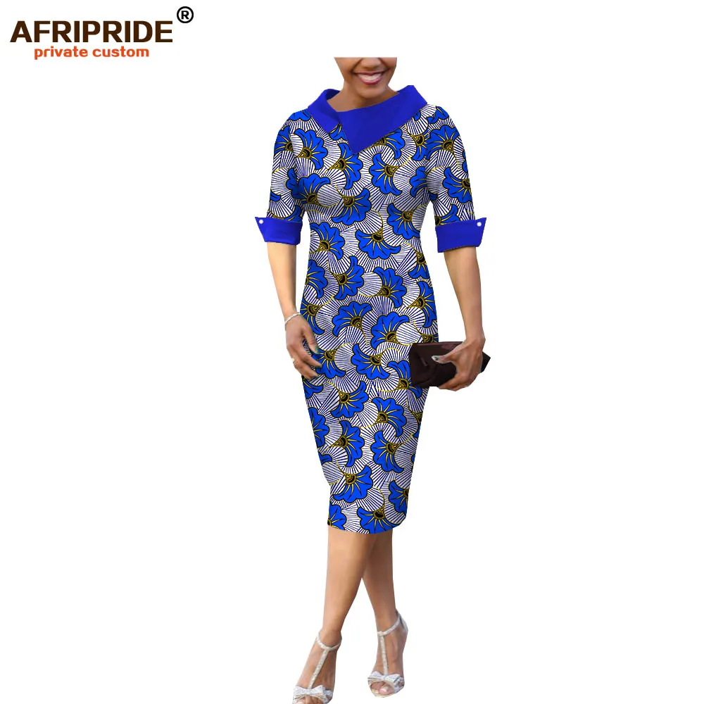 

2018 summer&autumn casual women pencil dress african wax print AFRIPRIDE tailor made half sleeve mid-calf length dress A1825055