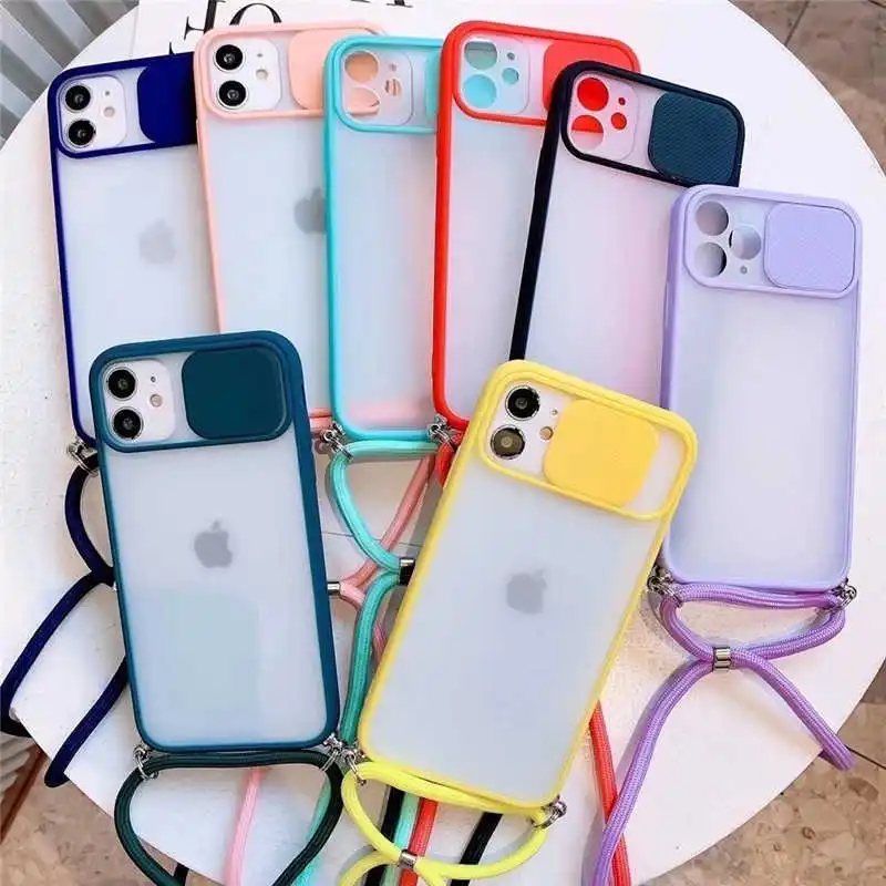 

Camera Lens Matte transparent Crossbody Lanyard Necklace Case For iPhone 12 MiNi 12 Pro Max 11 Pro 8 7 6 Plus Xr Xs Max X SE 20