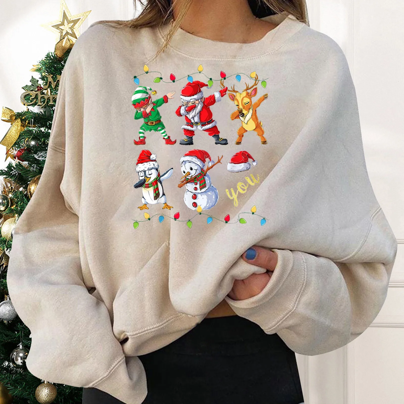 

Autumn Winter Hoodie Women Funny Print Christmas Spoof Long Sleeve Top Mujer Fuzzy Thicken Oversize Sweatshirt Pullovers Y2k Top