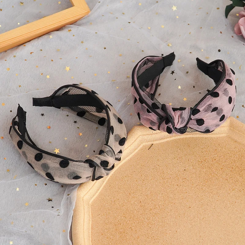 Женская шифоновая повязка на голову в горошек| |