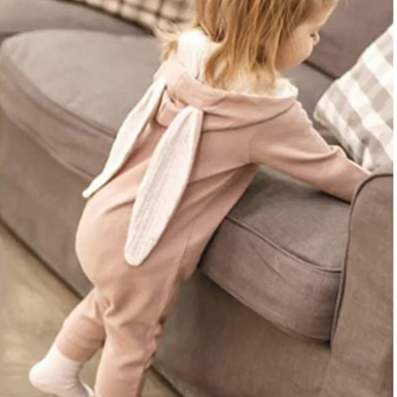 Милые детские комбинезоны с капюшоном и кроличьими ушками для младенцев одежда