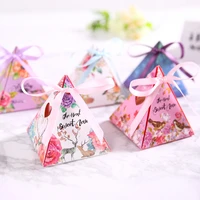 50 pcs floral flower triangular gift box hollow heart pyramid wedding favors candy boxes party favors giveaways box
