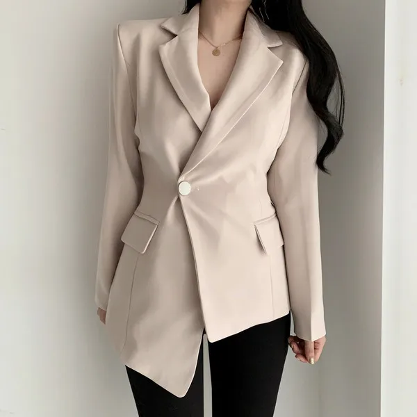 

JA0009 Fashion Irregular Suit Jacket For Women Casual Notched Single Button Office Lady 2021 New Pockets Blazers