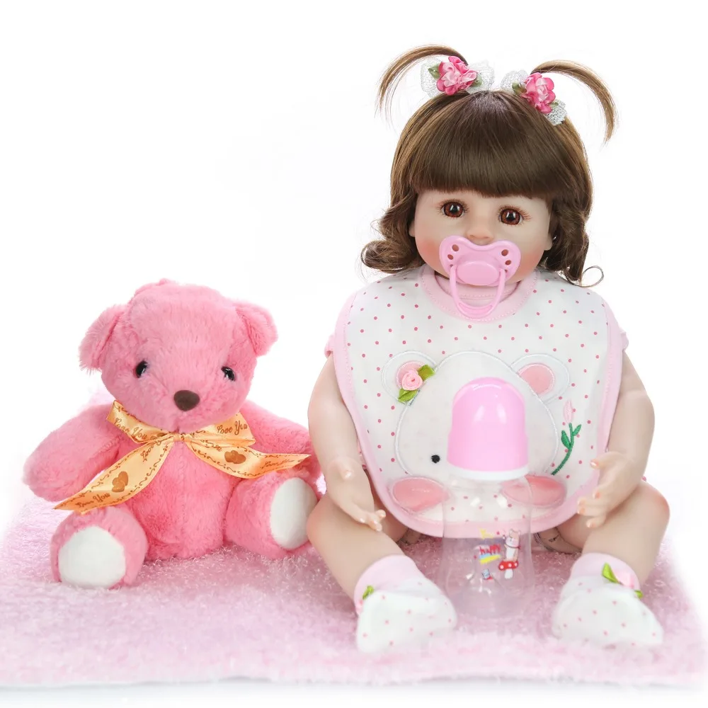 Кукла реборн Мягкая силиконовая 18 дюймов с медведем|Куклы| |