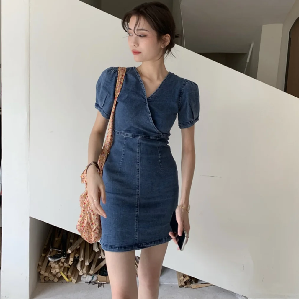 

Женское джинсовое платье с завышенной талией, тонкое ТРАПЕЦИЕВИДНОЕ ПЛАТЬЕ в стиле ретро, с завышенной талией, весна-лето 2021