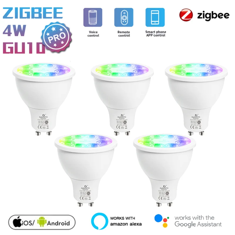 

ZigBee gateway Голосовое управление 4 Вт RGB + CCT умная светильник почка с регулируемой яркостью GU10 WiFi Светодиодная лампа 100-240 В Работа с Alexa Echo Google Home